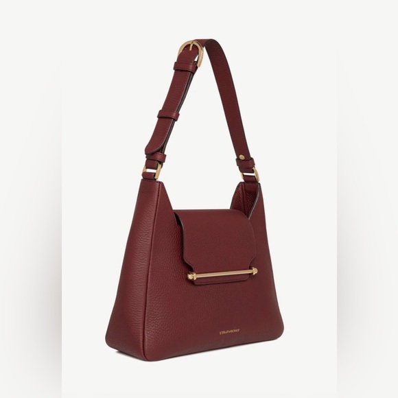 Strathberry Luxurious Burgundy Shoulder Bag with Gold Detail - Picture 2 of 9
